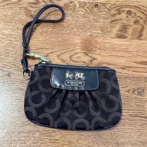 Coach Signature C Print Brown With Gold Colored Hardware and Logo Small Wristlet